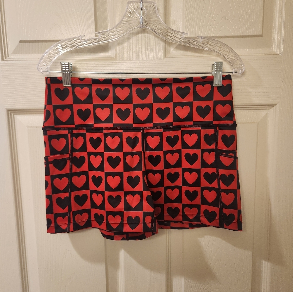 Constantly Varied Gear Red and Black Heart Patterned Workout Shorts